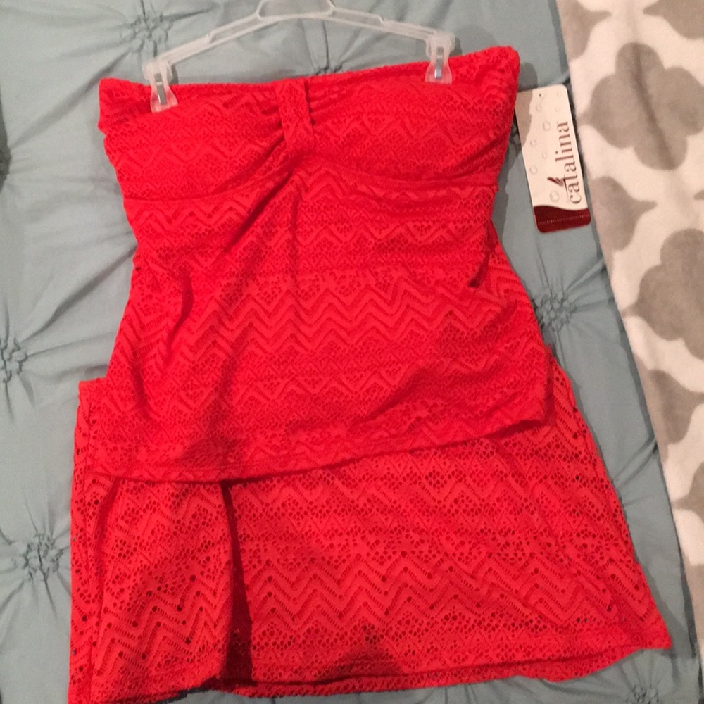 Red Tankini Skirt Swimsuit